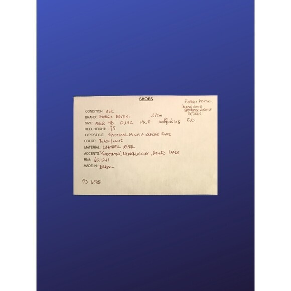 GIORGIO BRUTINI Brogue Wingtip Oxford, BLACK/WHITE, Men’s Size 9D, Pre-Owned,EUC - Picture 10 of 10